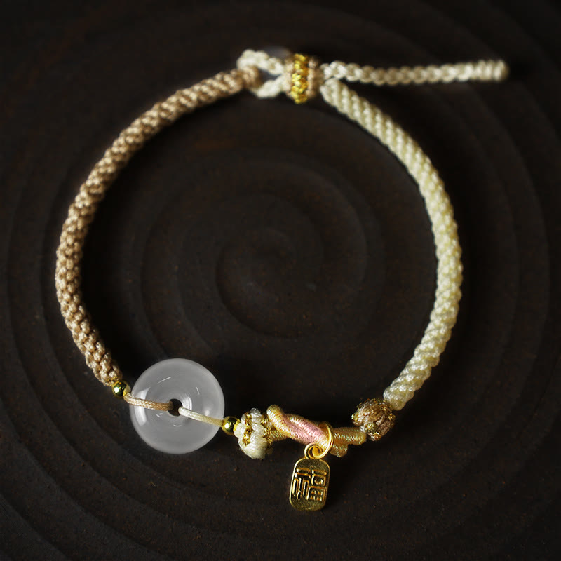 KarmaRipple's Handmade Ivory Agate Peace Buckle Fortune Happiness Protection Weave String Bracelet p5