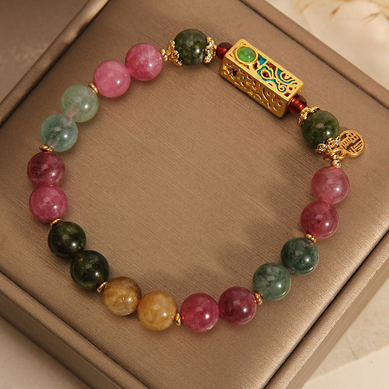 KarmaRipple's Colorful Tourmaline Positive Fu Character Talisman Bracelet p3