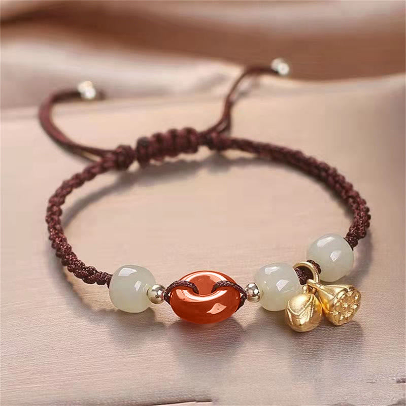 KarmaRipple's Red Agate Peace Buckle Jade Lotus Balancing Woven Bracelet p4