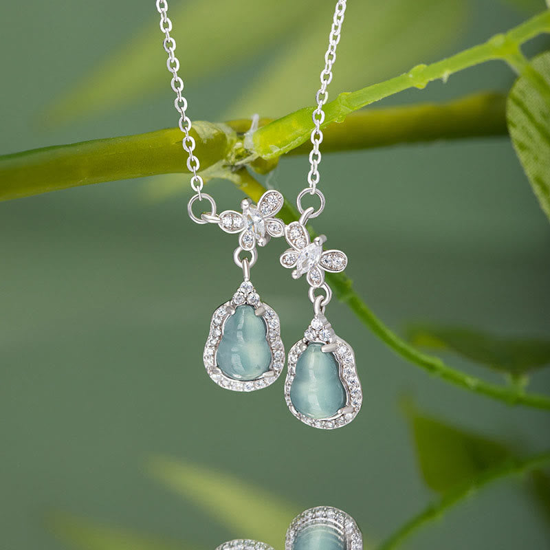 KarmaRipple's 925 Sterling Silver Green Jade Double Gourd Butterfly Fortune Pendant Necklace p3