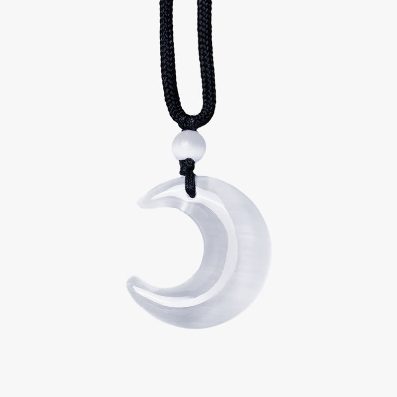 KarmaRipple's Authentic Silver Sheen Obsidian Selenite Gemstone Crescent Moon Yin Yang Pair Protection Pendant Necklace p14