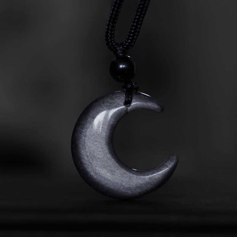 KarmaRipple's Authentic Silver Sheen Obsidian Selenite Gemstone Crescent Moon Yin Yang Pair Protection Pendant Necklace p4
