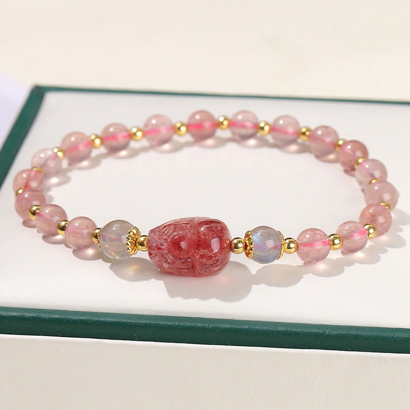 KarmaRipple's Moonstone Strawberry Quartz Tourmaline PiXiu Balancing Bracelet p2