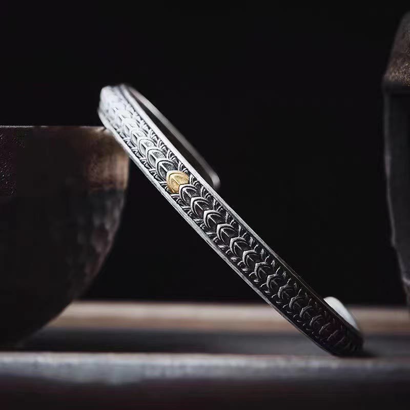 KarmaRipple's Vintage Dragon Scales Pattern Fortune Wealth Cuff Bracelet Bangle p8