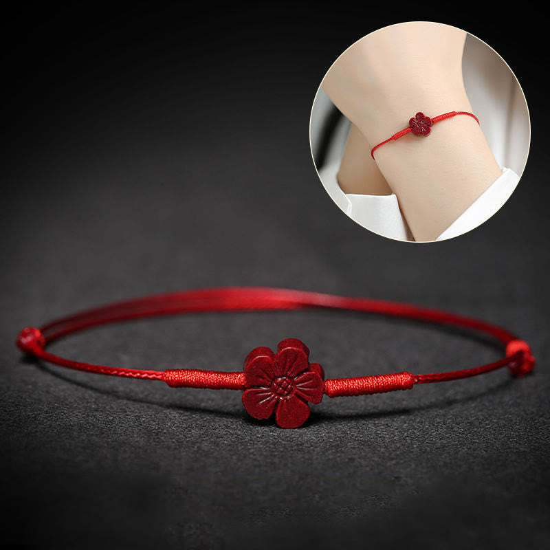 KarmaRipple's Handmade Plum Blossom Four Leaf Clover PiXiu Lotus Koi Fish Cinnabar Blessing Braid Bracelet p21