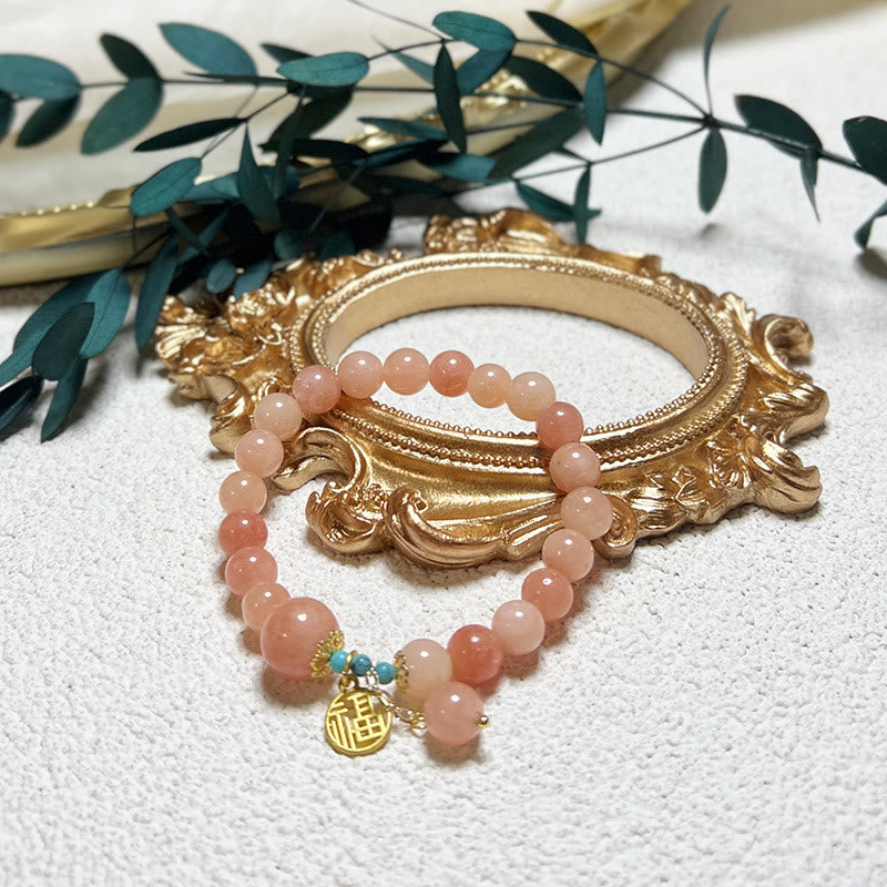 KarmaRipple's Authentic Orange Stone Turquoise Fu Character Talisman Fortune Fortune Bracelet p6