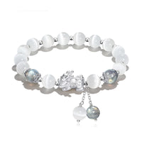 KarmaRipple's Authentic Cat's Eye Moonstone Strawberry Quartz PiXiu Support Bracelet
