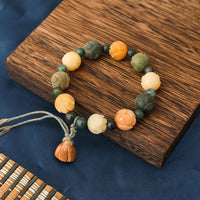KarmaRipple's Bodhi Seed Lotus Bead Engraved Moss Agate Peace Calm Bracelet