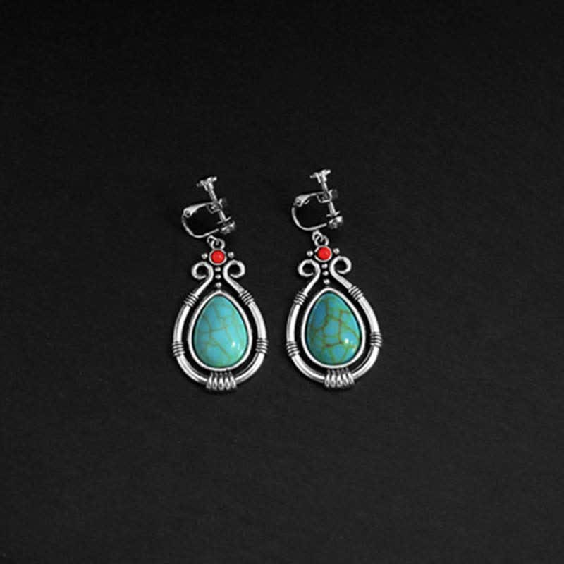 KarmaRipple's Tibet Vintage Turquoise Waterdrop Strength Drop Dangle Earrings Clips p13