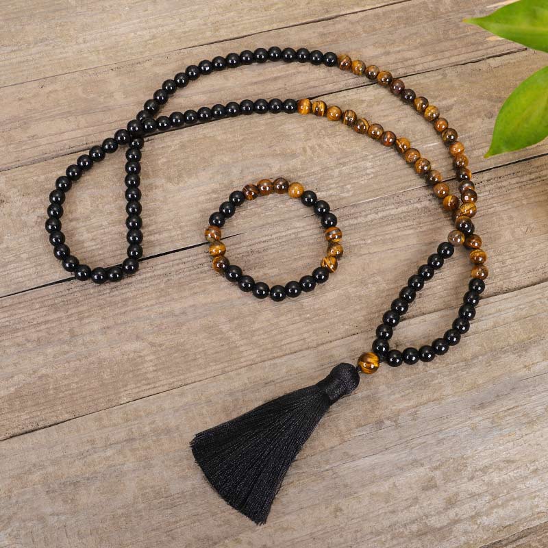 KarmaRipple's Tibetan Black Onyx Tiger Eye Protection Pendant Mala Set p2