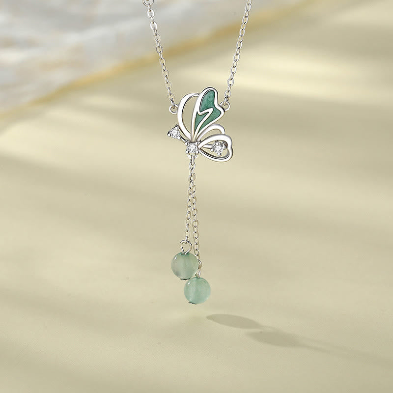 KarmaRipple's 925 Sterling Silver Authentic Green Aventurine Butterfly Fortune Pendant Necklace Earrings Set p11