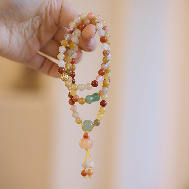 KarmaRipple's Authentic Golden Silk Jade Pumpkin Talisman Wealth Fortune Triple Wrap Bracelet p2