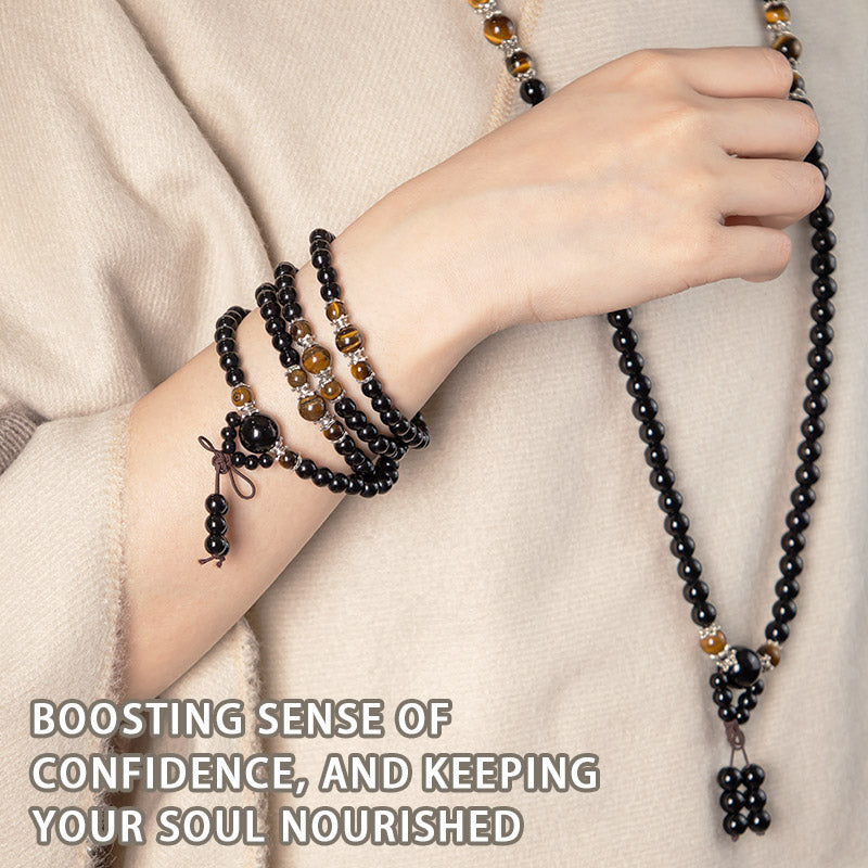 KarmaRipple's 108 Beadwork Authentic Black Obsidian Tiger Eye Mala Bracelet p5