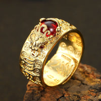 KarmaRipple's FengShui PiXiu Red Garnet Heart Sutra Wealth Ring