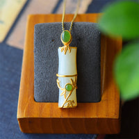 KarmaRipple's Ivory Jade Cyan Jade Bamboo Protection Pendant Necklace