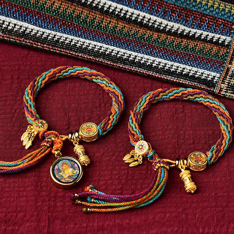 KarmaRipple's Tibetan Fortune Reincarnation Weave Prayer Wheel Dream Catcher Braid String Bracelet p3