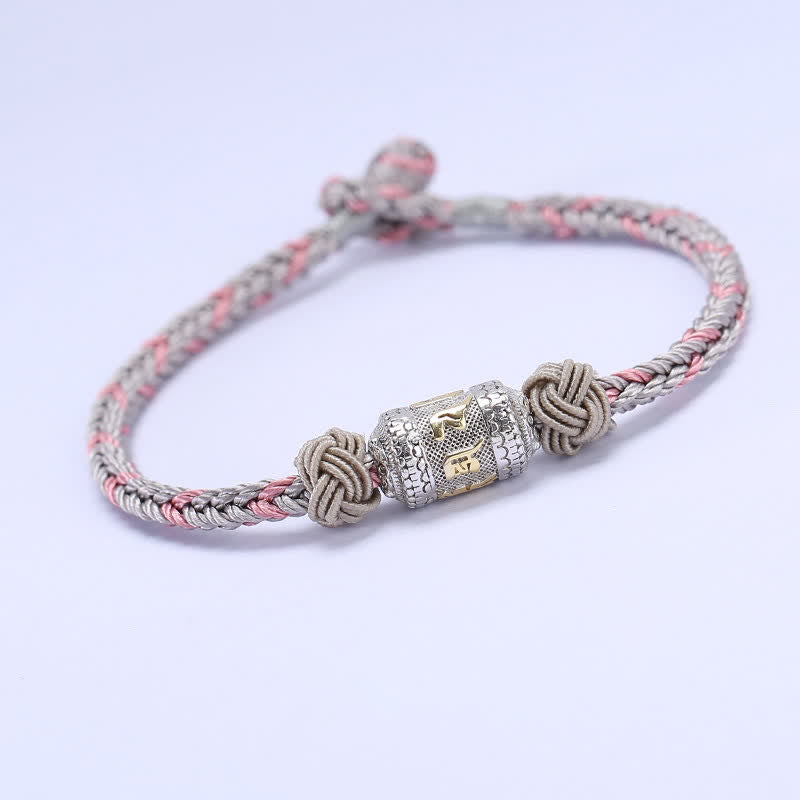 KarmaRipple's 925 Sterling Silver Om Mani Padme Hum Prayer Wheel Fortune Strength Red String Bracelet p38