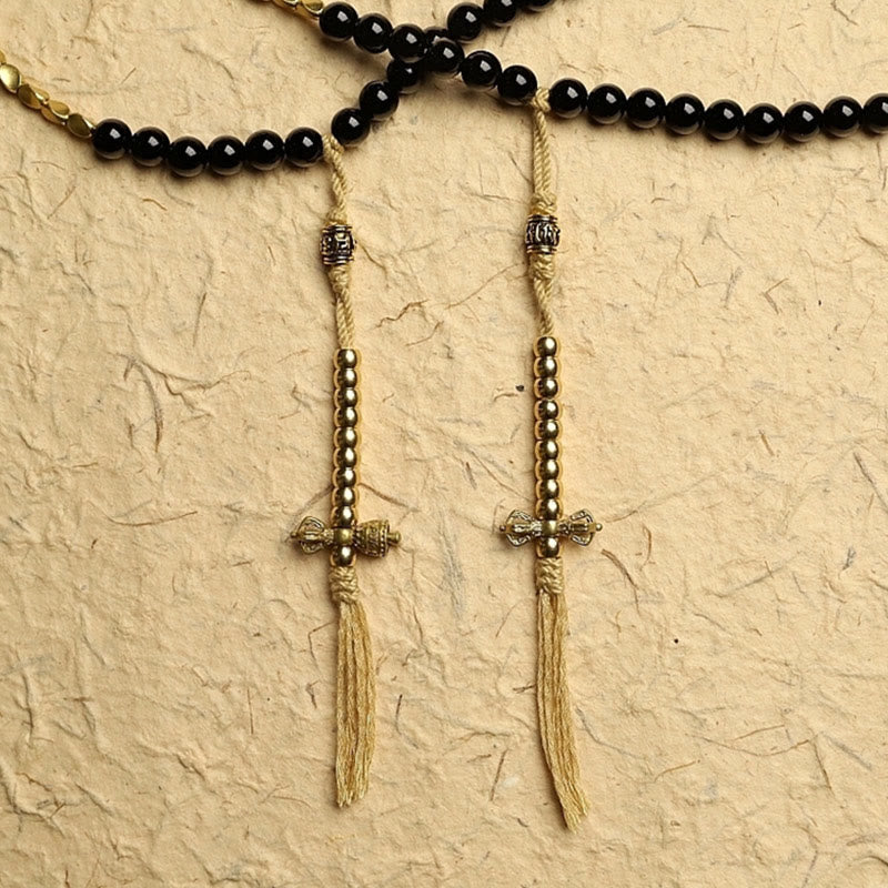 KarmaRipple's Tibetan 108 Mala Beadwork Black Onyx Three-eyed Dzi Beadwork Protection Bracelet p10