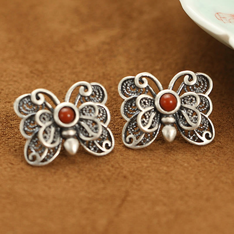 KarmaRipple's 925 Sterling Silver Red Agate Butterfly Self-acceptance Ring Earrings Set p27