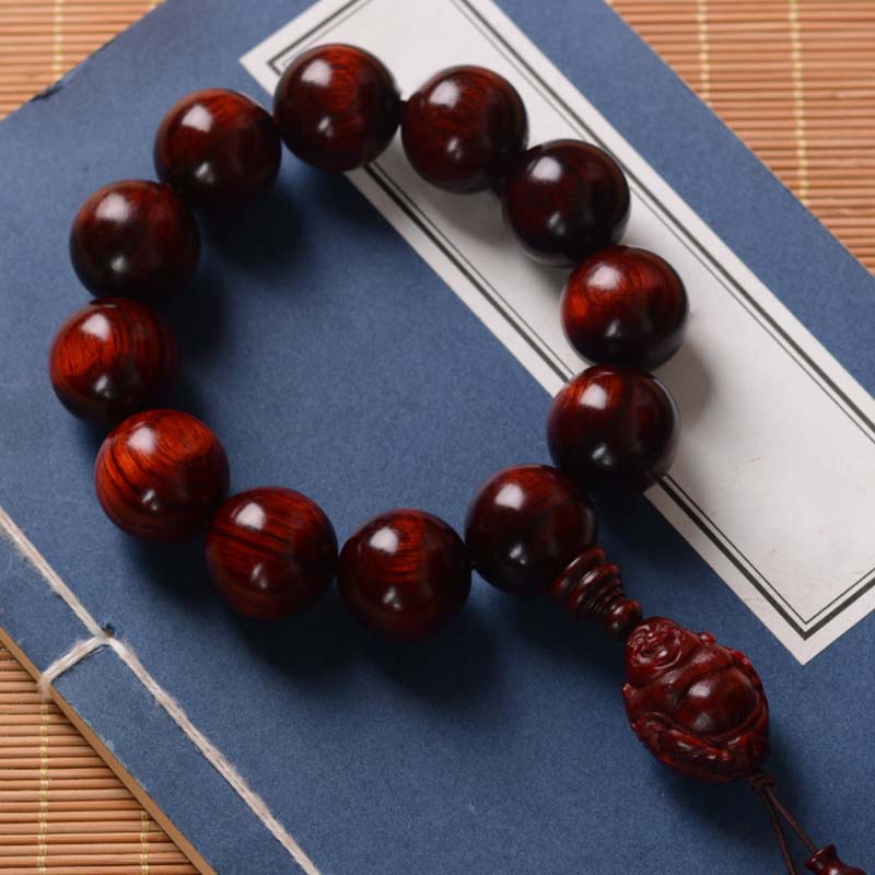 KarmaRipple's Small Leaf Red Sandalwood Laughing Buddha God of Wealth Protection Bracelet p22