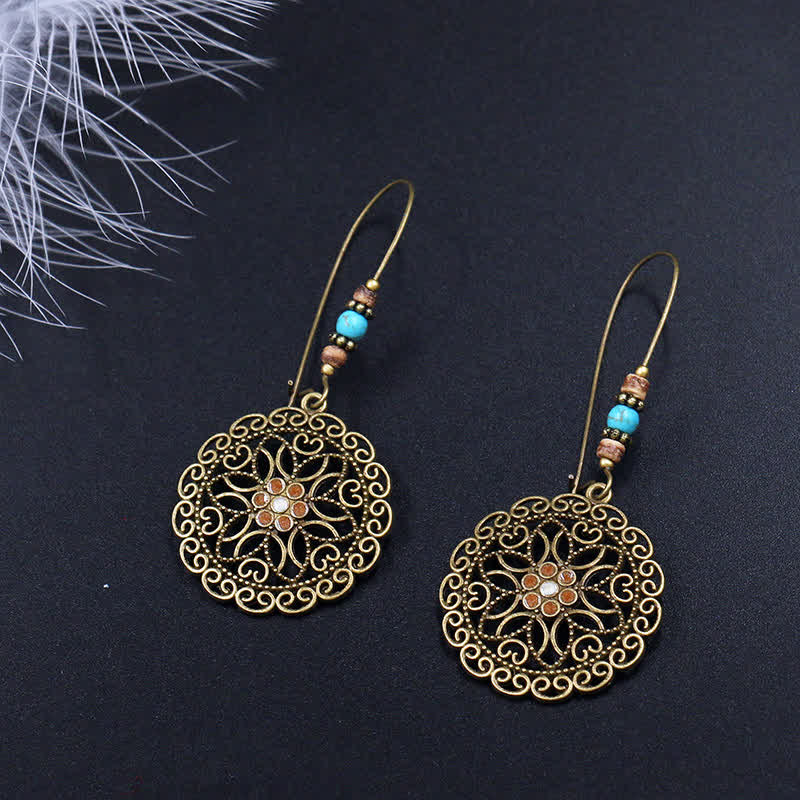 KarmaRipple's Round Flower Design Fortune Dangle Drop Earrings p3