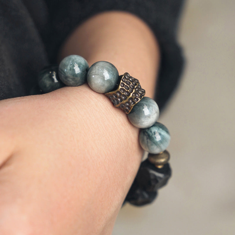 KarmaRipple's Eagle's Eye Stone Ebony Wood Bronze Confidence Pair Bracelet p3