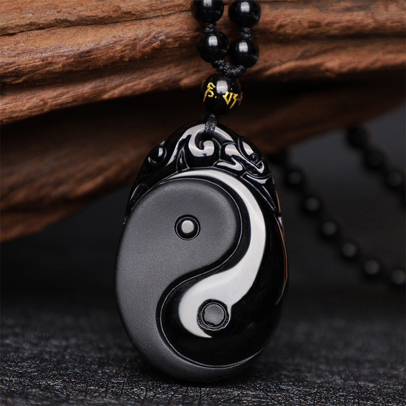 KarmaRipple's Authentic Black Obsidian Yin Yang Fulfilment Strength Pendant Necklace p2