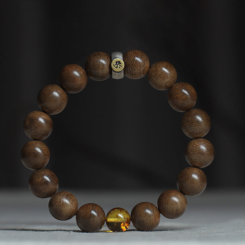 KarmaRipple's Chinese Zodiac Natal Buddha Kalimantan Agarwood Red Agate Amber 925 Sterling Silver Bracelet p40