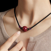 KarmaRipple's Cinnabar Bead Blessing String Pendant Necklace