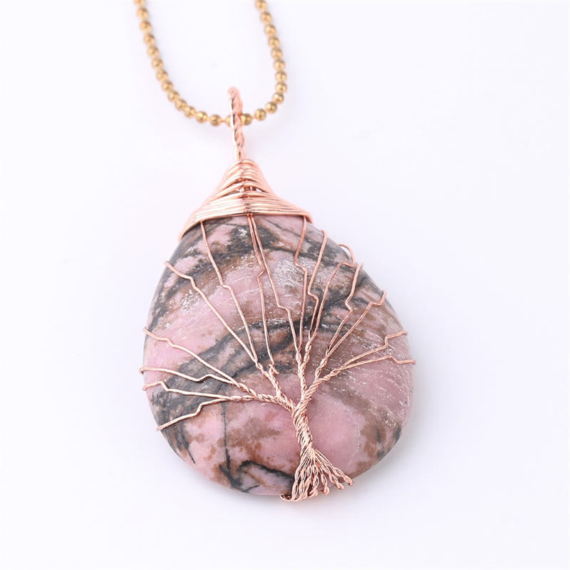 KarmaRipple's Authentic Quartz Gemstone Tree Of Life Balancing Energy Pendant Necklace p48
