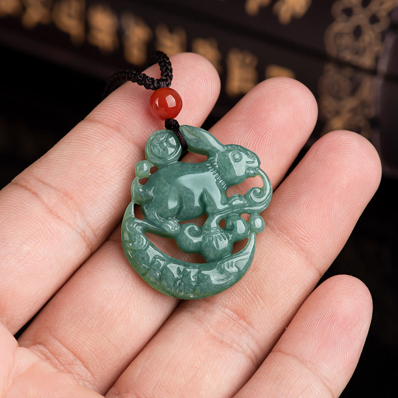 KarmaRipple's Year of the Rabbit Jade Fortune Crescent Mooon Pendant Necklace p4