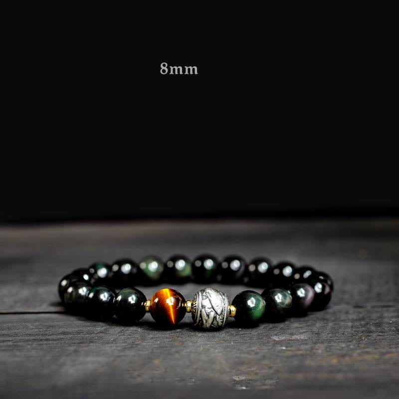 KarmaRipple's To Experience a Reversal of Fortune Rainbow Obsidian Gold Sheen Obsidian Protection Bracelet p1