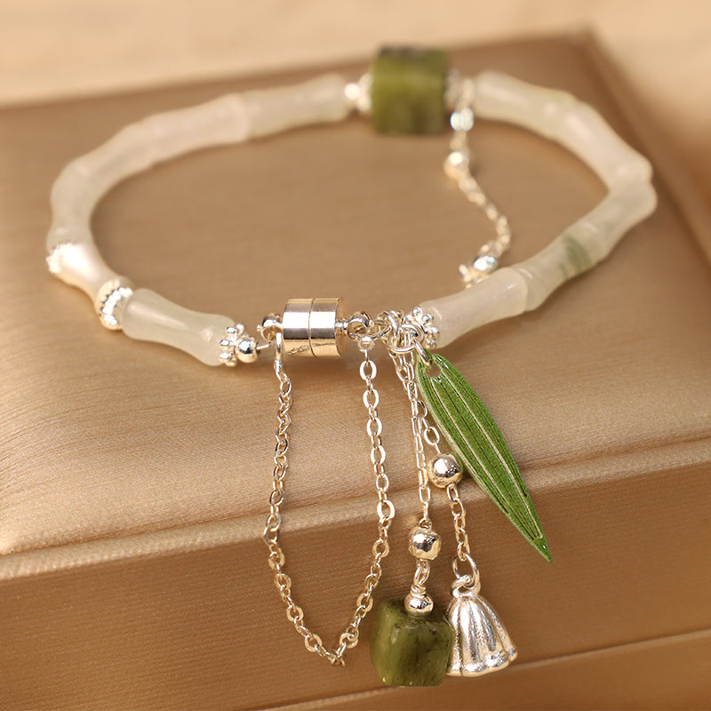 KarmaRipple's 925 Sterling Silver Authentic Ivory Jade Bamboo Leaf Lantern Talisman Happiness Bracelet p6