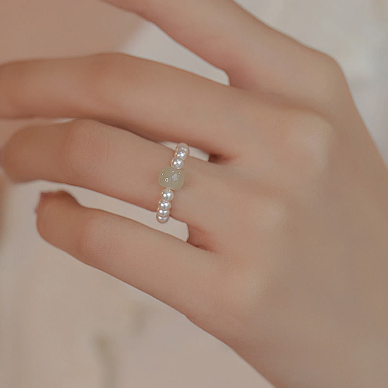 KarmaRipple's Round Jade Pearl Beadwork Fortune Ring p10