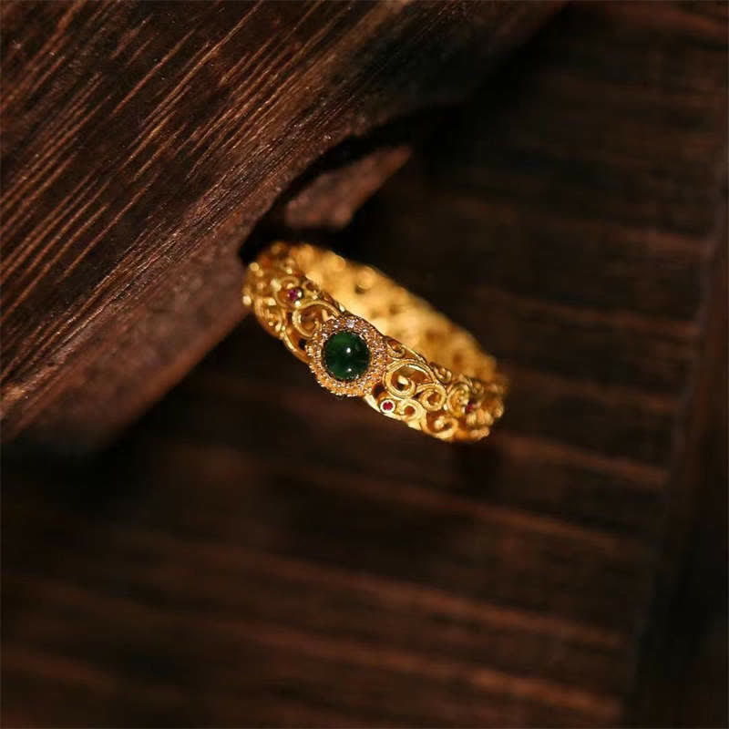 KarmaRipple's 925 Sterling Silver Cyan Jade Success Fortune Ring p2