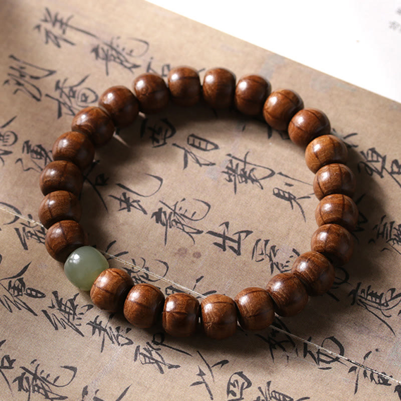 KarmaRipple's Authentic Abelia Biflora Wood Hetian Jade Bamboo Bead Warding Off Evil Spirits Bracelet p26