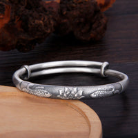 KarmaRipple's 999 Sterling Silver Koi Fish Lotus Wealth Fortune Bracelet Bangle
