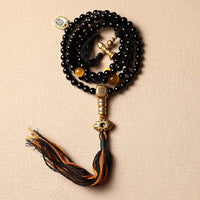 KarmaRipple's Tibetan 108 Mala Beadwork Black Onyx Tiger Eye Beadwork Nine Palaces Bagua Protection Bracelet