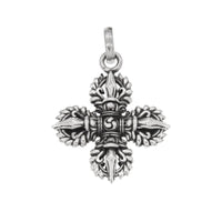 KarmaRipple's 925 Sterling Silver Double Dorje Vajra Spiritual Strength Pendant Necklace
