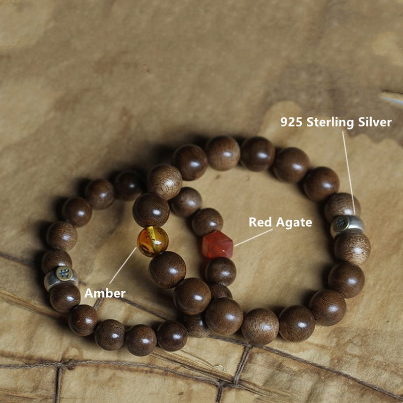 KarmaRipple's Chinese Zodiac Natal Buddha Kalimantan Agarwood Red Agate Amber 925 Sterling Silver Bracelet p6