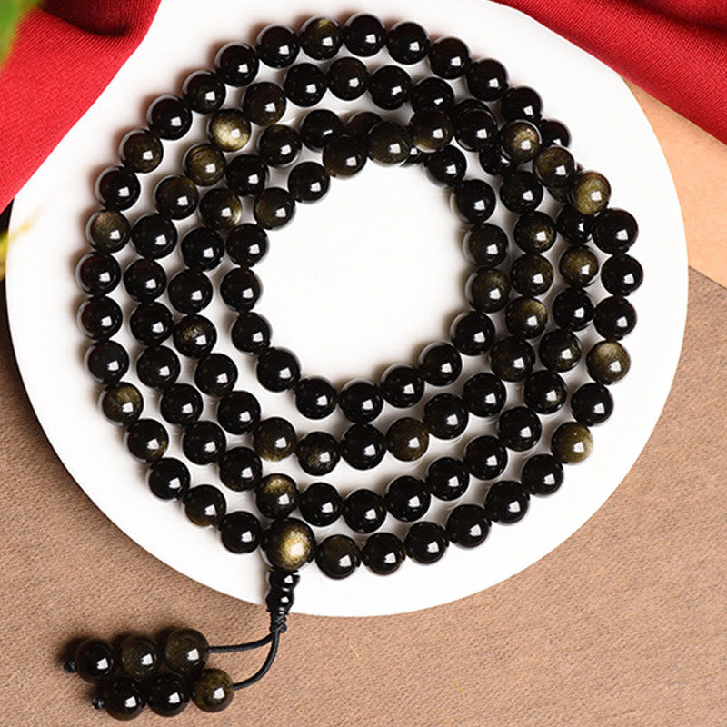 KarmaRipple's 108 Mala Beadwork Authentic Gold Sheen Obsidian Wealth Bracelet p8