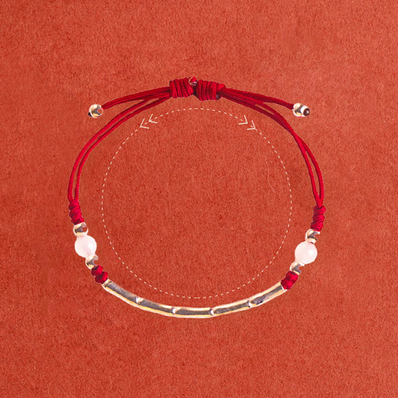 KarmaRipple's 925 Sterling Silver Bamboo Ivory Agate Red Agate Bead Protection String Woven Bracelet p5