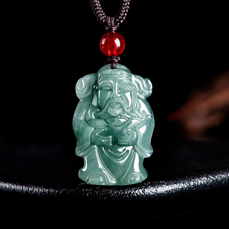 KarmaRipple's Authentic Green Jade Chinese God of Wealth Caishen Ingot Abundance Pendant Necklace p11