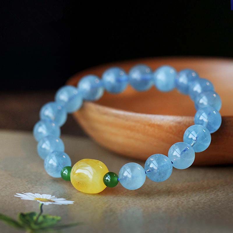 KarmaRipple's Authentic Aquamarine Amber Beadwork Serenity Balancing Bracelet p16