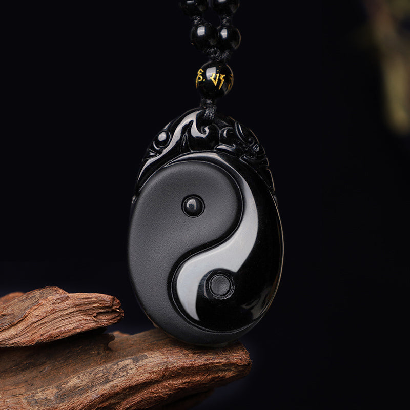 KarmaRipple's Authentic Black Obsidian Yin Yang Fulfilment Strength Pendant Necklace p1