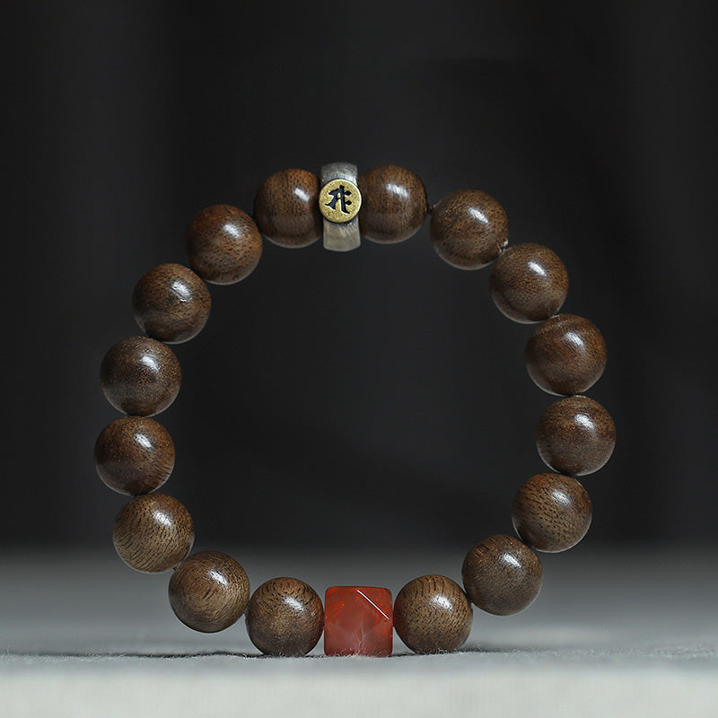 KarmaRipple's Chinese Zodiac Natal Buddha Kalimantan Agarwood Red Agate Amber 925 Sterling Silver Bracelet p1
