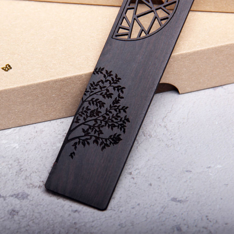 KarmaRipple's The Tree of Life Ebony Wood Small Leaf Red Sandalwood Bookmarks With Gift Box p5