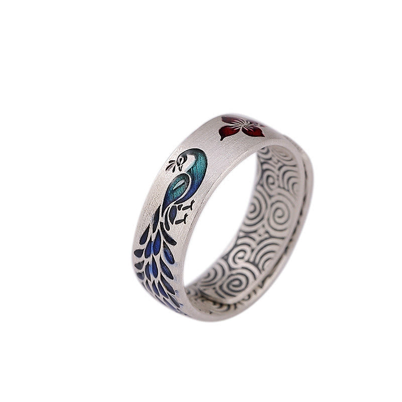 KarmaRipple's 999 Sterling Silver Peacock Auspicious Clouds Engraved Lotus Flower Fortune Ring p8