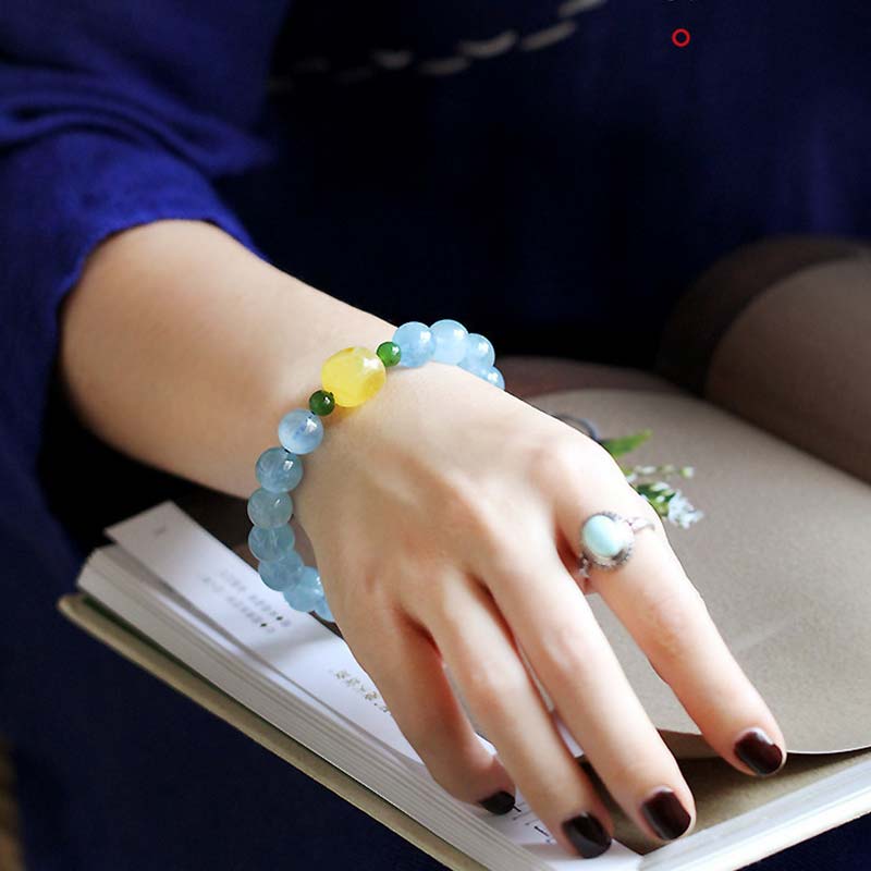 KarmaRipple's Authentic Aquamarine Amber Beadwork Serenity Balancing Bracelet p3