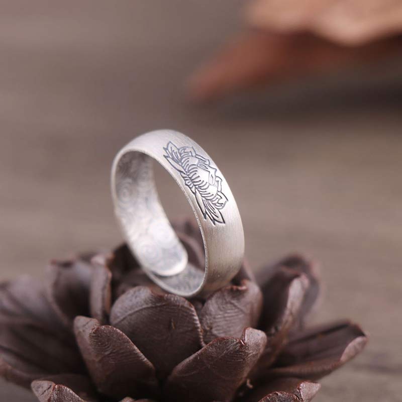 KarmaRipple's 999 Sterling Silver Lotus Elephant Six True Words Blessing Ring p5